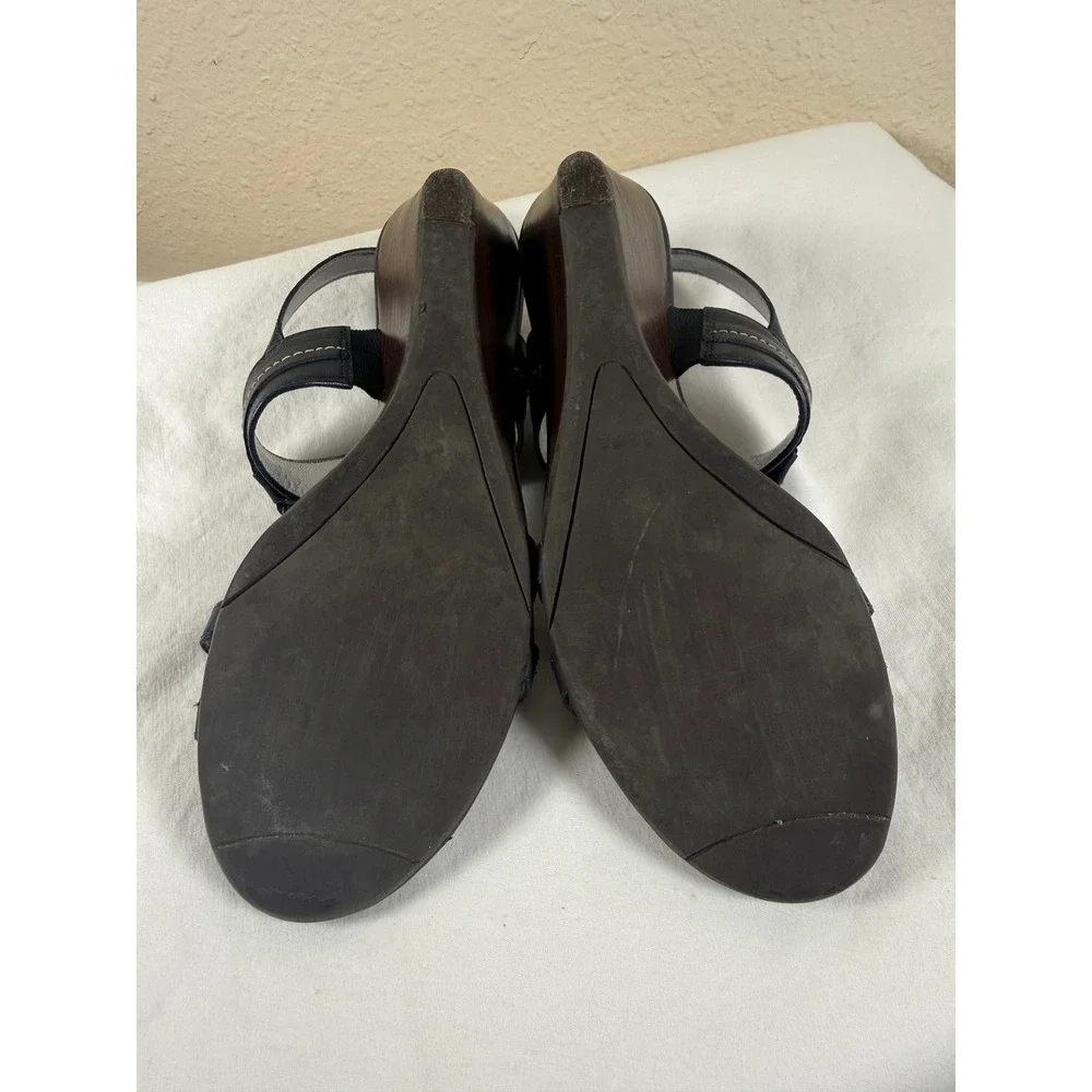Talbots‎ Navy Blue Leather Wedge Sandals Strappy Slingback Brazil Womens 6.5 AA